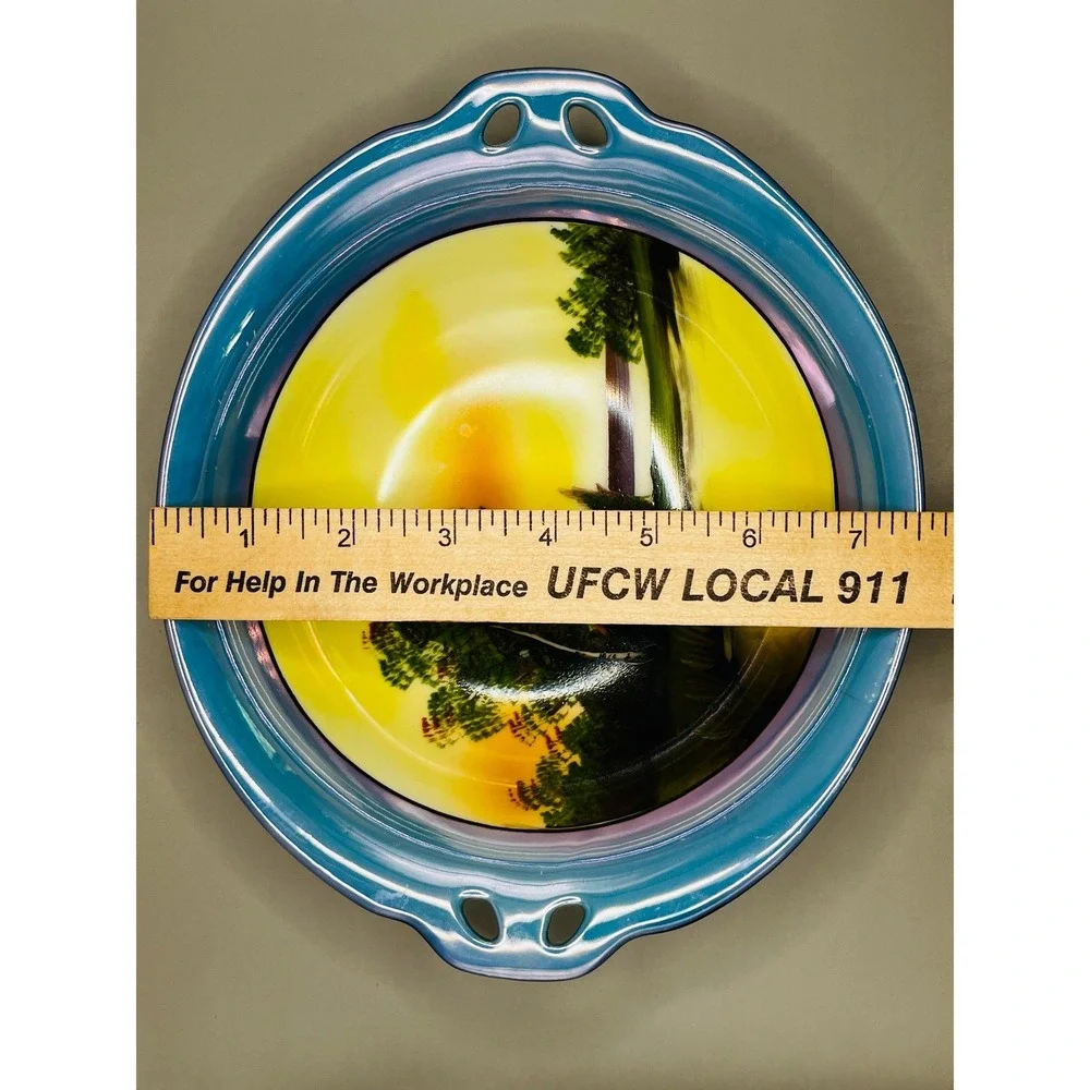 Noritake Hand Painted Double Handle Blue Luster Bowl Cottage Vtg 9
